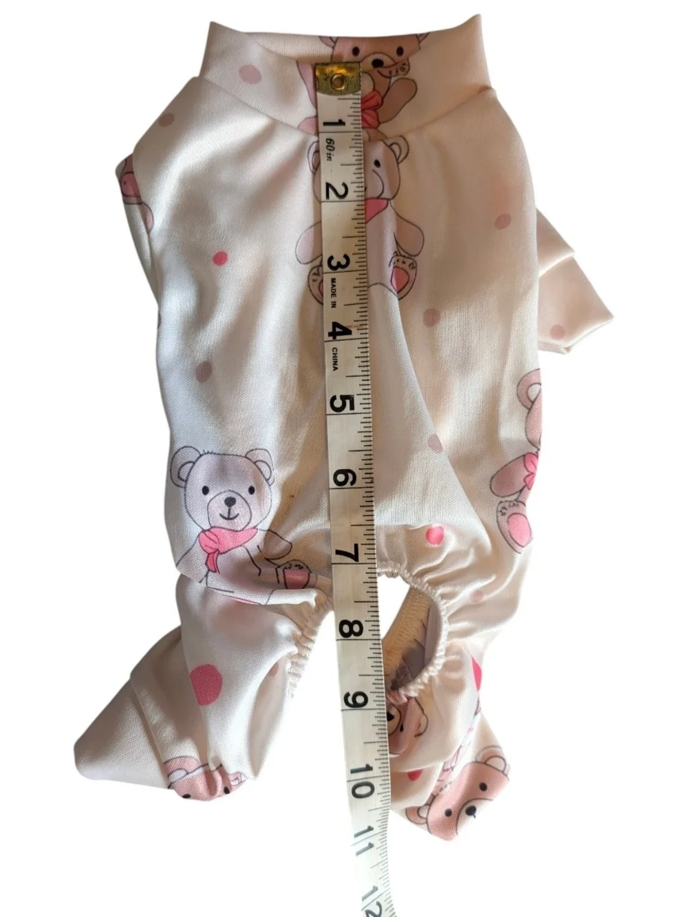 Cream and Pink Bear Print Dog One-Piece Pajama
